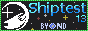 A pixel-art retro web button showing the shiptest logo (sillouhette of a ship in front of a planet eclipsing a star) next to the words 'Shiptest 13' and the BYOND logo.