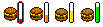 An example image, showing the many states of the nutrient bar that appear in-game. From left to right, the levels are: Starvation, Hungry, Fed, and Well Fed.